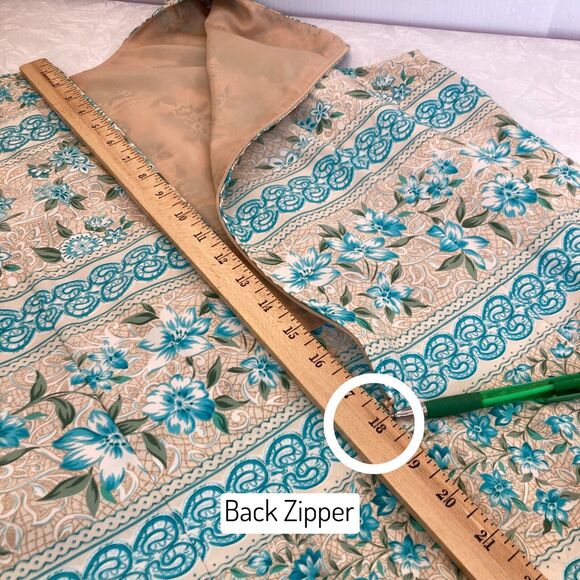 Midi Sleeveless Sheath Dress Floral Blue/Tan Women 18 Slit Career Koret Vintage - Picture 12 of 16